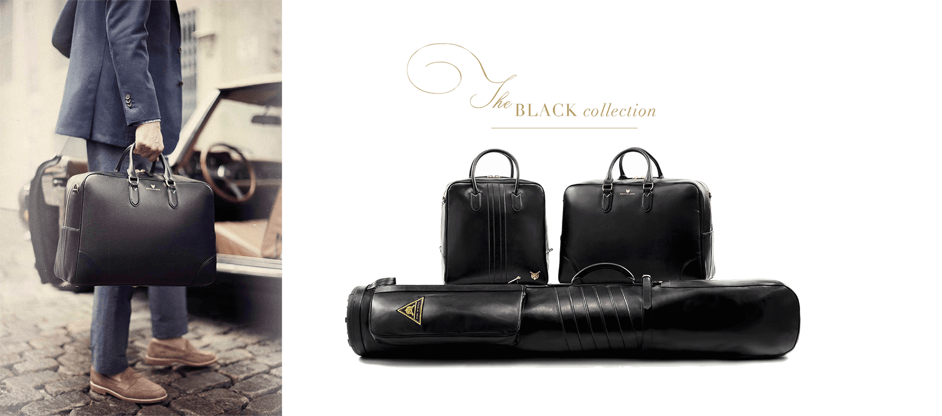 black collection of leather goods and bags